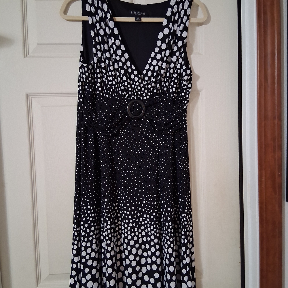 Perceptions Black and White Polka Dot Midi Dress
